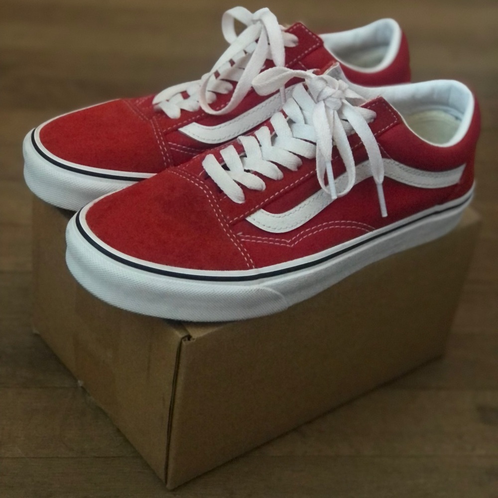 Red old skool vans womens size 8